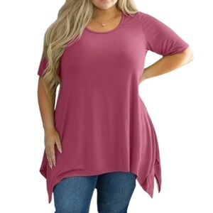 ShowMall. Women's Coral Asymmetrical Hem Top. Size 2X. NWT.